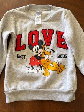 Disney Grey Sweatshirt with Red LOVE and Mickey & Pluto Graphic